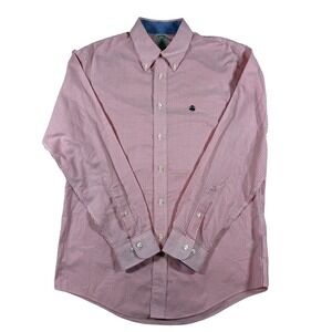 Brooks Brothers Milano Red White Striped Supima Cotton Non-Iron Shirt Mens L